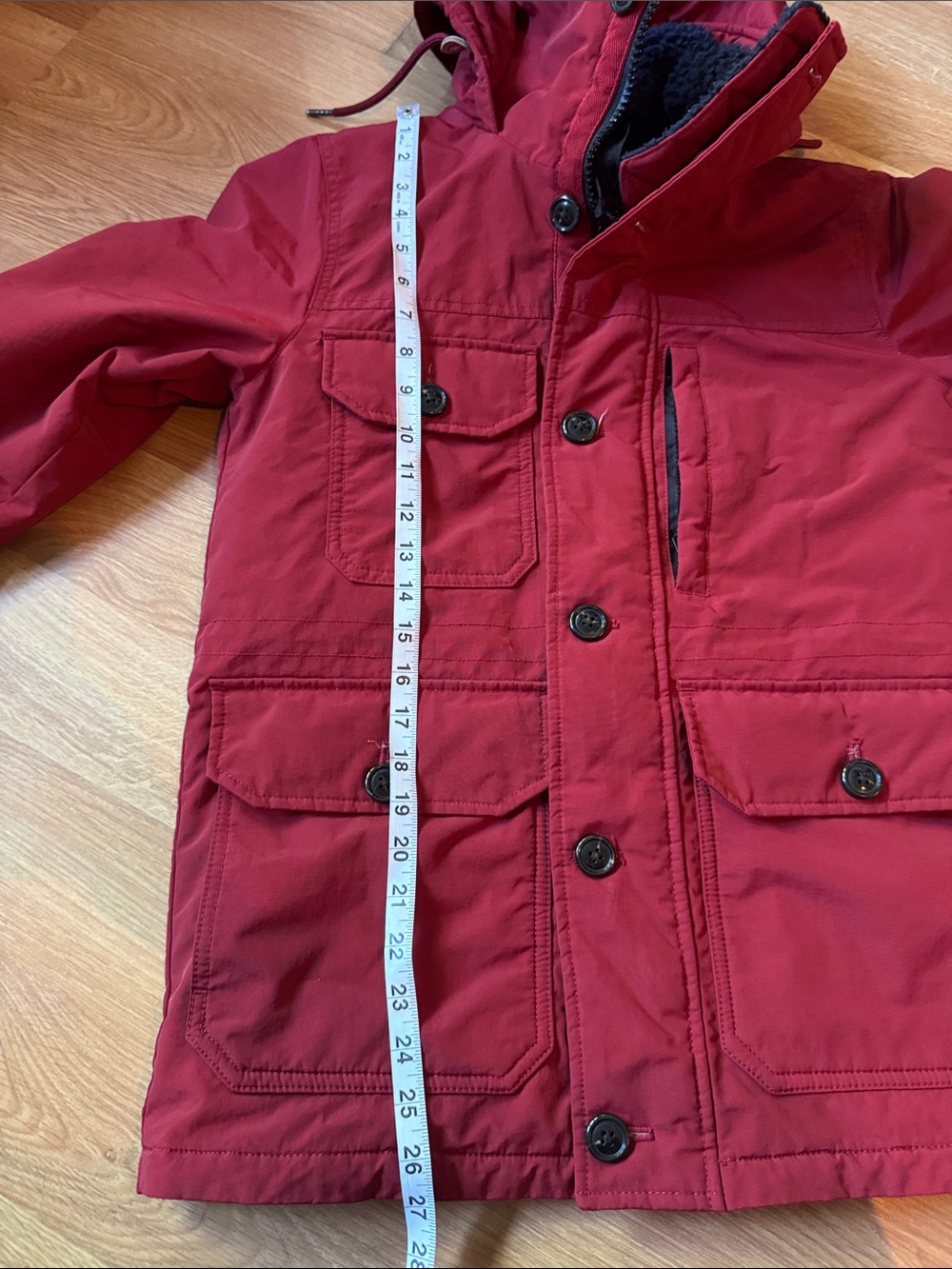 EUC XS MEN’s Abercrombie & Fitch trekking hooded parka coat in RED Sherpa Lining - Picture 10 of 14